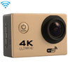 Pantalla F60 de 2.0 pulgadas de 170 grados Videocámara de acción de acción WiFi de gran angular de 170 grados con caja de alojamiento impermeable, soporte 64GB Micro SD tarjeta (oro)
