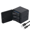 RUIGPRO USB Caja de cargador con carcasa de baterías triples con cable USB y luz indicadora LED para GoPro HERO6 / 5 (Negro)