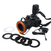 Luz de flash LED circular con 48 luces LED y 6 anillos adaptadores (49 mm / 52 mm / 55 mm / 58 mm / 62 mm / 67 mm) para lentes macro (naranja)