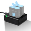 Cargador de baterías duales USB con luz de cable e indicador para GoPro Hero9 Black / Hero10 Black (Negro)