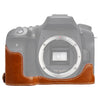 Cámara de cuero PU de hilo de 1/4 pulgadas Medio caso base para Canon EOS 90D (Brown)