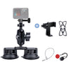 Soporte de montaje con ventosa doble con adaptador de trípode, tornillo, abrazadera para teléfono y red de silicona antipérdida para GoPro Hero12 Black / Hero11 /10/9/8/7/6/5, Insta360 Ace / Ace Pro, ... cámaras de acción, teléfonos inteligentes (negro)