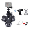 Soporte de montaje con ventosa triangular con adaptador de trípode, tornillo, abrazadera para teléfono y red de silicona antipérdida para GoPro Hero12 Black / Hero11 /10/9/8/7/6/5, Insta360 Ace / Ace ... cámaras de acción, teléfonos inteligentes (negro)