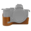 Cámara de cuero de PU de hilo de 1/4 pulgada Medio caso base para Nikon Z50 (Brown)