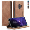 CaseMe-013 Estuche multifuncional de cuero abatible horizontal retro esmerilado con ranura para tarjeta, soporte y billetera para Galaxy S9 (marrón)