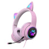 AKZ-022 USB + 3.5mm Port Cat Ear Oree Design Headset plegable LED con micrófono (rosa)