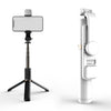 Q03S Llenaje Luz Bluetooth Selfie Stick Tripod Titular de teléfono móvil (blanco)