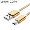 5 PCS Mini USB a USB Un cable de carga / carga tejida para MP3, Cámara, DVR del automóvil, Longitud: 0.25m (Oro)