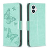 For Nothing Phone 1 Estuche de cuero para teléfono con dos mariposas en relieve (verde)