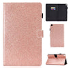 Estuche de cuero plano con purpurina izquierda y derecha con tapa para bolígrafo, ranura para tarjeta y hebilla, tira antideslizante y soporte (oro rosa)