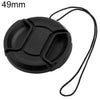 Tapa de lente de cámara de pellizco central de 49 mm para Canon (negro)