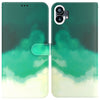 For Nothing Phone 1 Estuche de cuero con tapa con patrón de acuarela (verde cian)