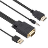 Cable adaptador VGA a HDMI con fuente de alimentación de banda de audio, longitud: 1,8 m (negro)