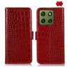 Funda de piel de vacuno con capa superior de cocodrilo para Motorola Edge 70 5G (Roja)