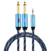 EMK Conector macho de 3,5 mm a 2 conectores macho de 6,35 mm Conector chapado en oro Cable AUX trenzado de nailon para computadora / X-BOX / PS3 / CD / DVD, Longitud del cable: 1 m (azul oscuro)