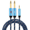 EMK Conector macho de 3,5 mm a 2 conectores macho de 6,35 mm Conector chapado en oro Cable AUX trenzado de nailon para computadora / X-BOX / PS3 / CD / DVD, Longitud del cable: 1,5 m (azul oscuro)