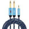 EMK Conector macho de 3,5 mm a 2 conectores macho de 6,35 mm Conector chapado en oro Cable AUX trenzado de nailon para computadora / X-BOX / PS3 / CD / DVD, Longitud del cable: 2 m (azul oscuro)