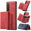 Para Sony Xperia 10 V DG.MING M1 Series Cartera multitarjeta de 3 pliegues + Estuche magnético para teléfono (Rojo)