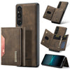 Para Sony Xperia 1 V DG.MING M2 Series Bolsa multitarjeta de 3 pliegues + Estuche magnético para teléfono (Café)