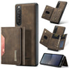 Para Sony Xperia 10 V DG.MING M2 Series Bolsa multitarjeta de 3 pliegues + Estuche magnético para teléfono (Café)