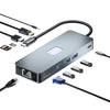 BYL-2309 Tipo-C a HDMI 4K 60Hz + DP HD + VGA + RJ47 + USB3.2 + Audio 3.5mm + PD100W + SD + TF Docking Station HUB