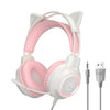 Auriculares para juegos con cable montados en la cabeza G35 Cute Cat RGB (rosa)