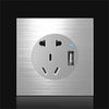 Panel de interruptores LED de dibujo de alambre de aluminio gris de 86 mm, estilo: enchufe USB de cinco orificios