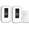 C303B Timbre inalámbrico para uno o dos hogares Pantalla digital de temperatura Control remoto Buscapersonas para personas mayores, enchufe de la UE (blanco)