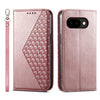 Funda de cuero magnética con textura de becerro y cuadrícula cúbica para Google Pixel 10a (oro rosa)