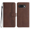 Funda de cuero con diseño de corazón para Google Pixel 10a (marrón)
