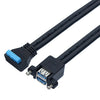 USB 3.0 doble con orificio para tornillo fijo a cable de extensión de codo de 20 pines, longitud: 0,5 m (negro)