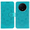 Funda de piel para teléfono For Honor Magic8 con estampado de mandala solar en relieve (azul)