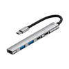 Adaptador HUB multifunción con interfaz USB-C / Tipo-C 5 en 1 (plateado)