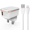 Cargador rápido USB LDNIO A1204Q QC3.0 de 18 W con cable USB de 1 m a 8 pines, tipo de enchufe: enchufe británico (oro blanco)