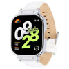 Correa de reloj de cuero genuino con marco plateado de metal para Redmi Watch 4 (blanco)