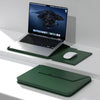 Bolsa de forro dividido con soporte magnético de PU para computadora portátil multifuncional con función de alfombrilla para mouse, tamaño: 15 pulgadas (verde oscuro)