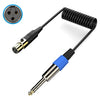 Cable adaptador en espiral de audio auxiliar para micrófono estéreo de 3 pines XLR a 6,35 mm, longitud: 0,5 m (negro)