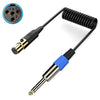 Cable adaptador en espiral de audio auxiliar para micrófono estéreo de 4 pines XLR a 6,35 mm, longitud: 0,5 m (negro)