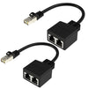 Divisor de cable Ethernet RJ45 CAT6/CAT5 de 8 pines, adaptador de extensión de red 2 en 1, 20 cm (negro)