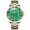OLEVS 3610 Reloj de cuarzo luminoso resistente al agua con correa de acero para hombre (verde + dorado)