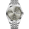 OLEVS 9801 Reloj mecánico de doble calendario resistente al agua con diamantes para hombre (gris)