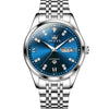 OLEVS 9801 Reloj mecánico de doble calendario resistente al agua con diamantes para hombre (azul)