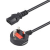 Cable de alimentación para ordenador con enchufe británico grande de 3 pines, longitud: 1,8 m (negro)