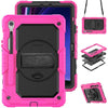 Funda híbrida de silicona para Samsung Galaxy Tab S10 Lite/S10 FE con correa para el hombro (rosa y rojo)