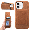 Funda para iPhone 16 Denior D28 con textura retro RFID MagSafe, tapa vertical, ranura para tarjetas (marrón)