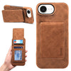 Funda para iPhone 16e Denior D28 con textura retro RFID MagSafe, tapa vertical y ranura para tarjetas (marrón)