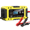 Cargador de batería FOXSUR FBC1206F para coche y motocicleta, 12 V, 6 A, multifunción, con enchufe europeo (amarillo)