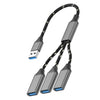 Estación de acoplamiento divisora y expansora OTG 3 en 1 USB-A a USB-A (gris trenzado)