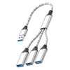 Estación de acoplamiento divisora y expansora OTG 3 en 1 USB-A a USB-A (plata trenzada)