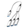Estación de acoplamiento divisora y expansora OTG 3 en 1 USB-A a USB-A (tela plateada)